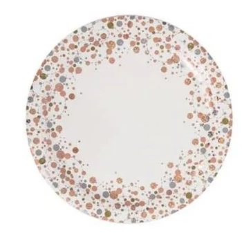 Papírtányér - Rose gold/fehér pöttyös 23 cm 8db