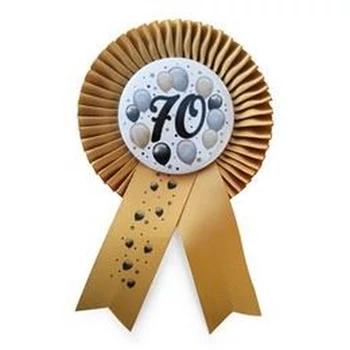 Kitűző - Arany Szalagos 70-es Elegáns Léggömbös Szülinapi Számos Parti Kitűző