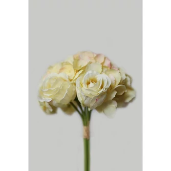 Világossárga mű hortenzia és rózsacsokor, 27 cm