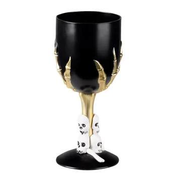 Műanyag fekete borospohár, csontváz díszítéssel