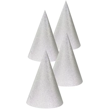 Ezüst Csillogó Party Kalapok - 16 cm