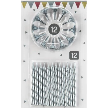 Tortagyertya - 12 darab ezüst színű szálgyertya tartóval