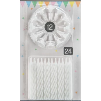 Fehér tortagyertya - 24 darab, 12 darab tartóval