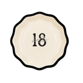 Papírtányér - Hello 18, fekete-fehér 18cm