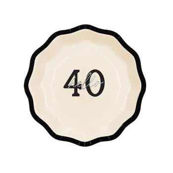 Papírtányér - Hello 40, fekete-fehér