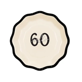 Papírtányér - Hello 60, fekete-fehér