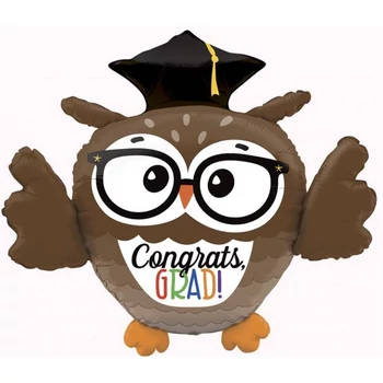 Fólia Léggömb - Super Shape - Bagoly diplomasapkában, 56 cm