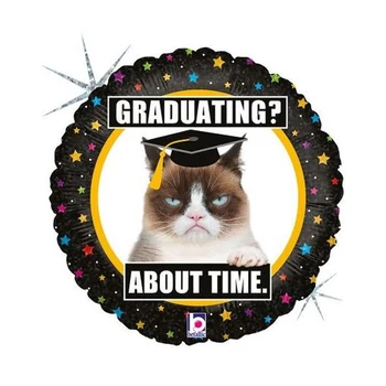 Fólia lufi - Grumpy Cat Graduation Holo, 46 cm