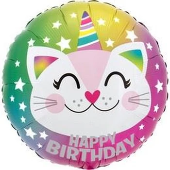 18 inch-es Birthday Caticorn Szülinapi Fólia Lufi