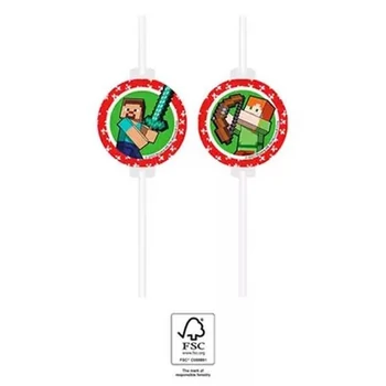 Minecraft Green papír szívószál, 4 db-os szett FSC