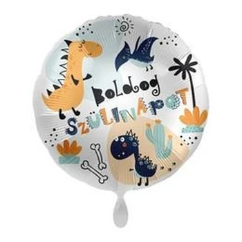 17 inch-es Boldog Szülinapot Dínó Mintás Fólia Lufi