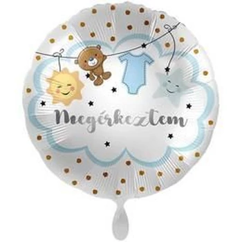 17 inch-es Megérkeztem Feliratú Fiús Fólia Lufi Babaszületésre