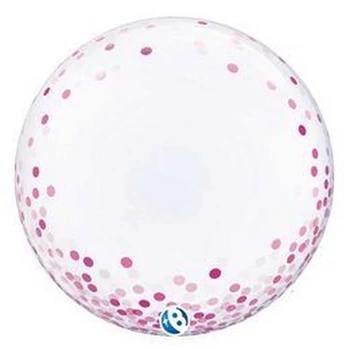 24 inch-es Rózsaszín Konfetti Pöttyös Mintás - Pink Confetti Dots Deco Bubbles Lufi