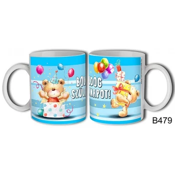 Bögre - Boldog Szülinapot! macikás lufis