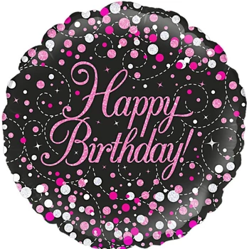 Fólia lufi - Happy Birthday, Fekete/Pink