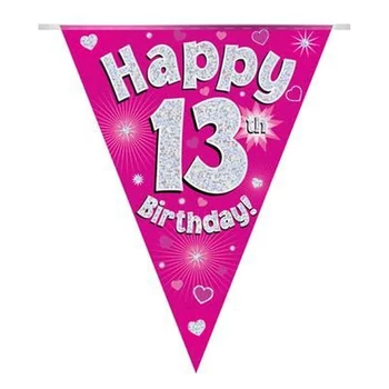 Zászlófüzér - Pink 13th Happy Birthday - 3,9 méter