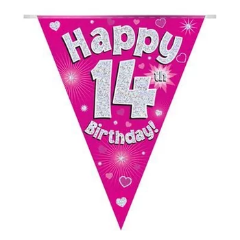 Zászlófüzér - Pink 14th Happy Birthday - 3,9 méter