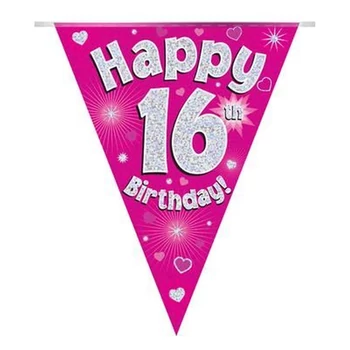 Zászlófüzér - Pink 16th Happy Birthday - 3,9 méter