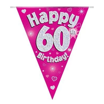 Zászlófüzér - Pink 60th Happy Birthday - 3,9 méter