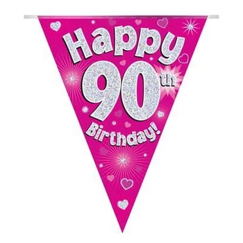 Zászlófüzér - Pink 90th Happy Birthday - 3,9 méter