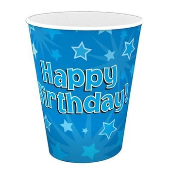 Papírpohár - Happy Birthday, kék, 8 db