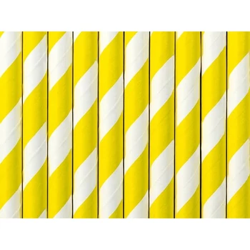 Papírszívószál - Csíkos, Sárga/Fehér, 10db