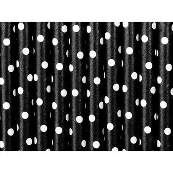 Papírszívószál - Pöttyös, Fekete/Fehér, 10db