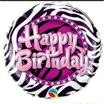 18 inch-es fólia - Happy Birthday, Zebra csíkos