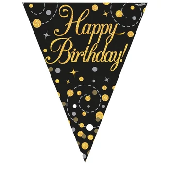 Zászlófüzér - Fekete/Arany, Happy Birthday