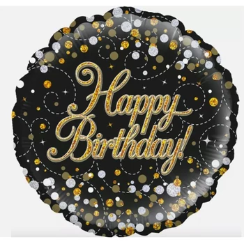 Fólia lufi - Happy Birthday, Fekete/Arany