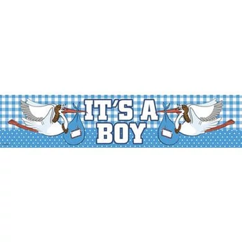 Banner It´s a boy! feliratú gólyás vidám banner