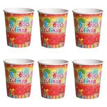 Papírpohár - Boldog Szülinapot, Lufis, 6db