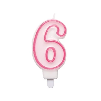 Gyertya - Rózsaszínű Szülinapi Számgyertya Tartóval 6-Os Számos