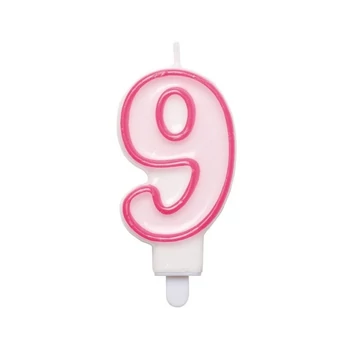 Gyertya - Rózsaszínű Szülinapi Számgyertya Tartóval 9-es