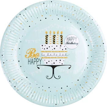 Tányér - Papír Happy Birthday, Menta zöld, 10db