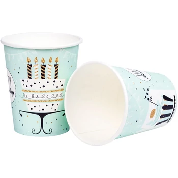 Papírpohár - Happy Birthday, Menta zöld, 10db