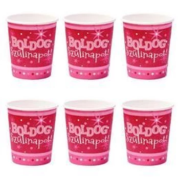 Papírpohár - Boldog szülinapot, Rózsaszín, 6db