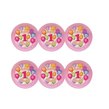 Papírtányér - 1. szülinapra, Lufis, Rózsaszín