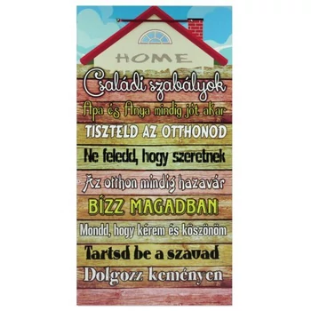 Falikép tábla - Home családi szabályok 26x50cm