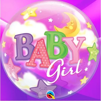 22 inch-es Baby Girl Moon és Stars Bubbles Bébi Lufi Babaszületésre