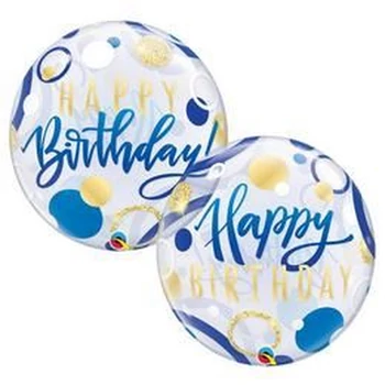 22 inch-es Birthday Blue & Gold Dots Szülinapi Bubble Lufi