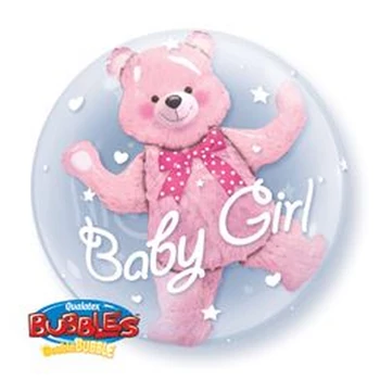 24 inch-es Baby Pink Bear Double Bubble Lufi Babaszületésre