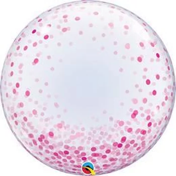 24 inch-es Pink Konfetti Pöttyös Mintás Deco Bubbles Lufi