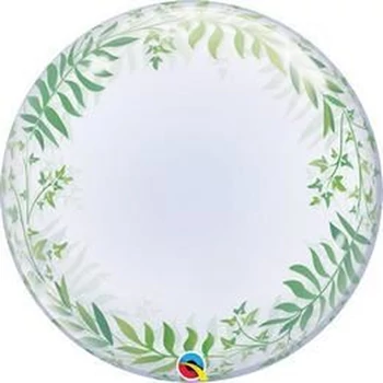 24 inch-es Elegant Greenery - Zöld Levél Mintás Deco Bubbles Lufi 61cm Héliummal