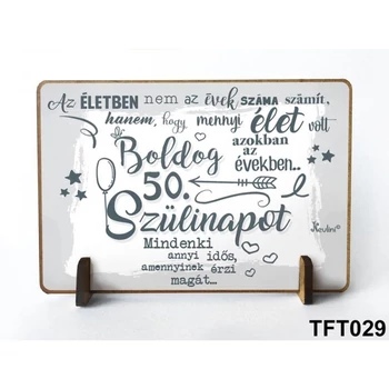 Kis fa tábla 11 cm x 7,5 cm - Boldog 50. Szülinapot – Szülinapi ajándék