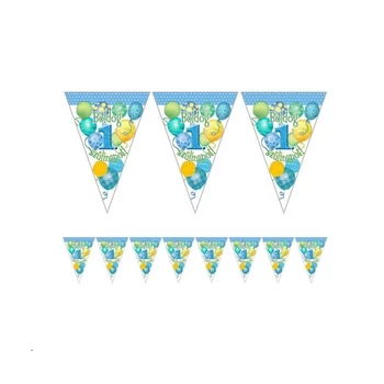 Zászlófüzér - Boldog 1. Szülinapot Léggömbös Kék Fiús - 5m