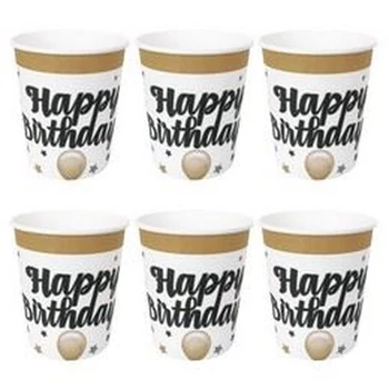 Happy Birthday! Feliratú Elegáns Léggömbös Szülinapi Pohár - 250 ml, 6 db-os