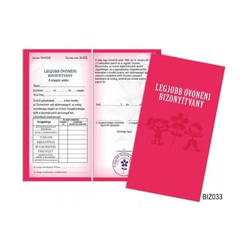 Bizonyítvány - Legjobb óvónéni