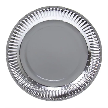 Tányér - Papír Kör alakú, Ezüst króm, 8db