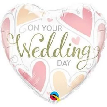 18 inch-es On Your Wedding Day Hearts Esküvői Szív Fólia Lufi